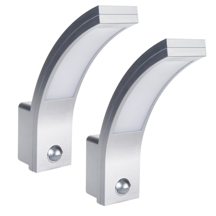 Lampa LED braiteoir gluaisne Maclean, braiteoir gluaisne PIR, airgead, 10W, IP54, 750lm, bán neodrach (4000K) MCE244 S, 2 phíosa