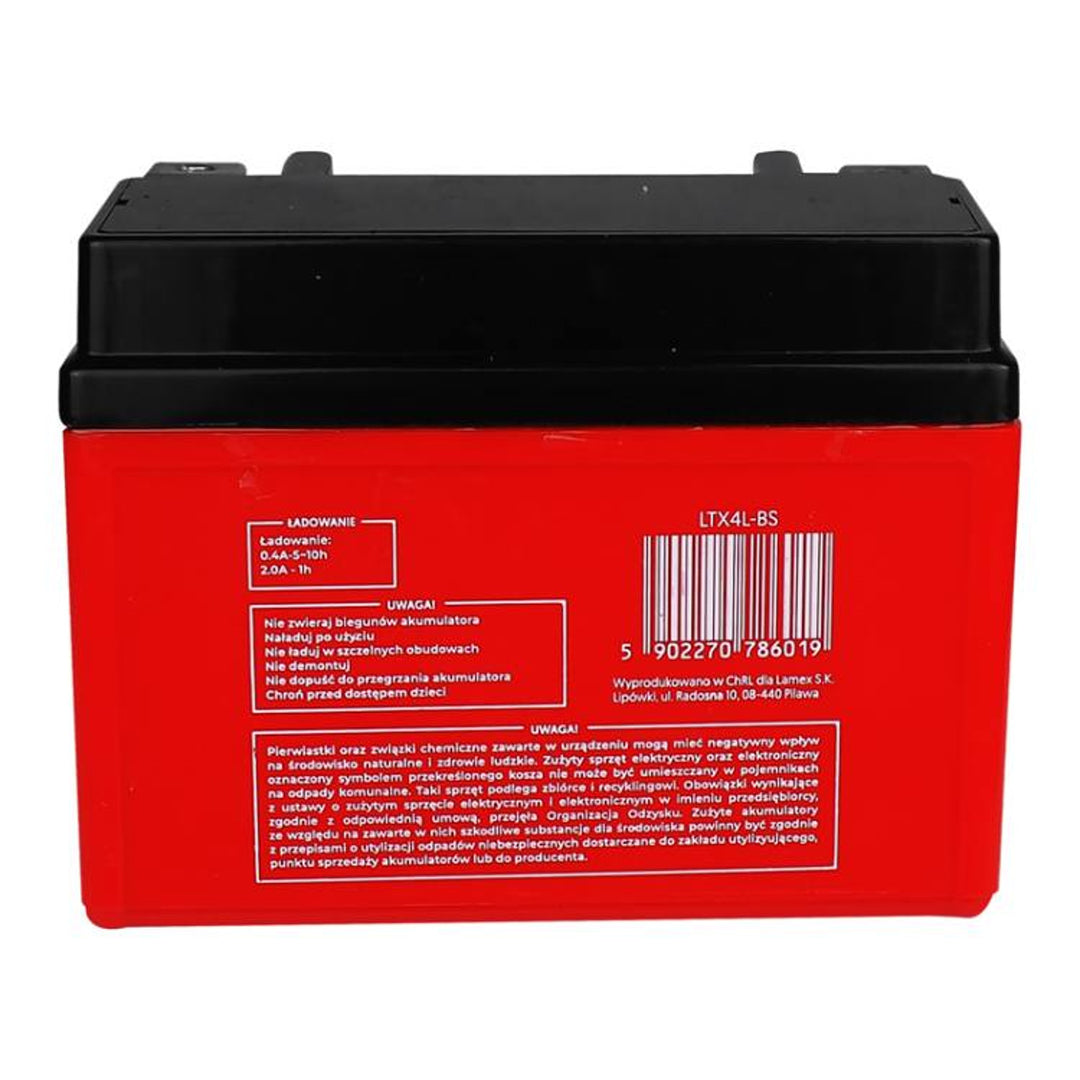 Lamex  LTX4L-BS Gel battery 12 V 4 Ah for motorbikes, scooters and quads compact maintenance-free shockproof quick-charging lightweight ready for installation durable energy source