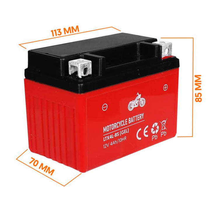 Lamex  LTX4L-BS Gel battery 12 V 4 Ah for motorbikes, scooters and quads compact maintenance-free shockproof quick-charging lightweight ready for installation durable energy source