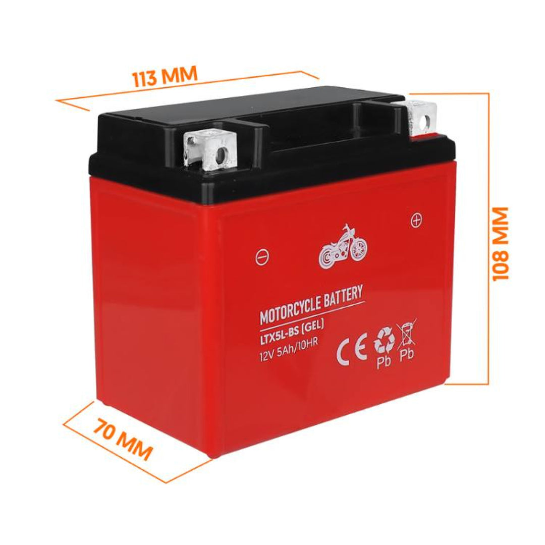 Ceallraí glóthach Lamex, gluaisrothar, 12V, 5Ah, LTX5L-BS