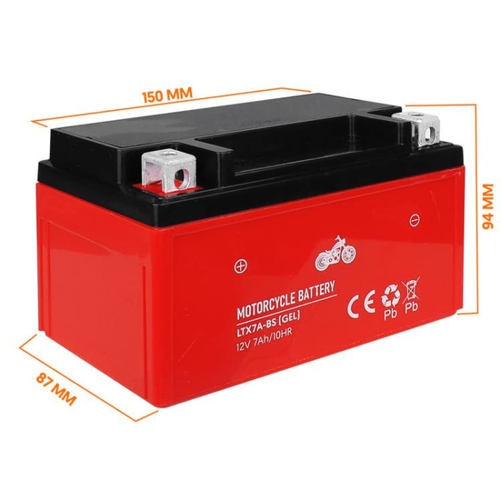Lamex The LTX7A-BS 12 V 7 Ah gel battery for motorbikes, scooters and quads is maintenance-free, long-lasting, shock-resistant, compact and quick-charging, ready to fit