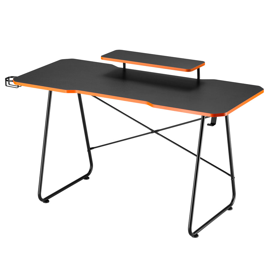 NanoRS gaming desk with monitor shelf, 50kg max, height 850mm, black, RS170+Cable organizer / desk grille Nano RS, 1345mm, black and red, RS125
