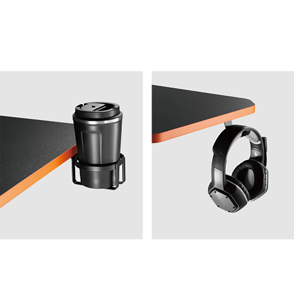 NanoRS gaming desk with monitor shelf, 50kg max, height 850mm, black, RS170+Cable organizer / desk grille Nano RS, 1345mm, black and red, RS125