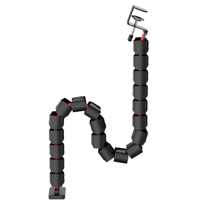 NanoRS gaming desk with monitor shelf, 50kg max, height 850mm, black, RS170+Cable organizer / desk grille Nano RS, 1345mm, black and red, RS125