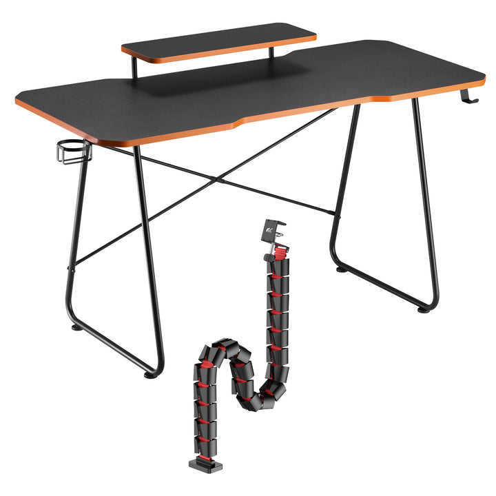 NanoRS gaming desk with monitor shelf, 50kg max, height 850mm, black, RS170+Cable organizer / desk grille Nano RS, 1345mm, black and red, RS125