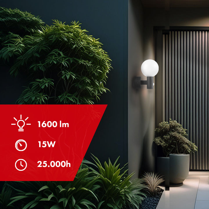 Maclean motion sensor LED lamp, PIR motion sensor, grey, 15W, IP65, 1600lm, neutral white (4000K) MCE515 GR, 2 pieces