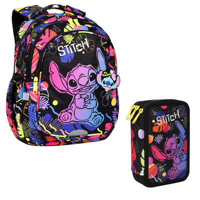 Coolpack Jerry DISNEY STITCH 19 L school backpack black + CoolPack three-compartment pencil case with accessories JUMPER 3 STITCH