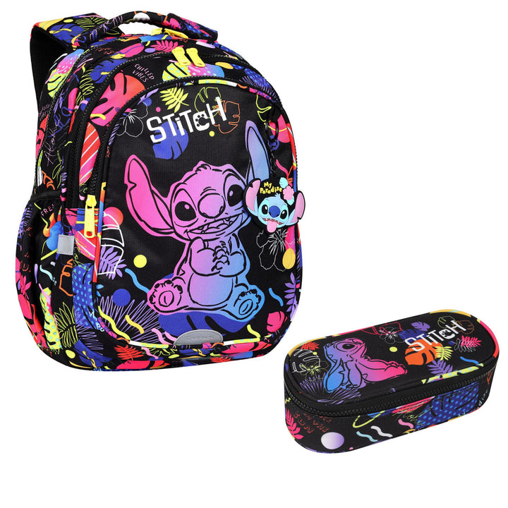 Coolpack Jerry DISNEY STITCH 19 L school backpack black + CoolPack Campus Disney Stitch oval school pencil case F062886