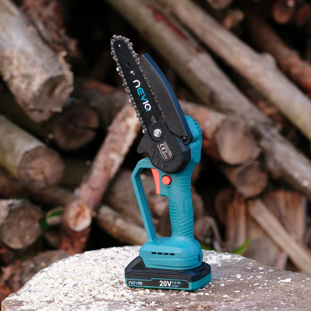 Sábh slabhrach gan sreang NEVIQ, barra 6'', 200W, ceallraí Li-ian 1.5 Ah, L04302