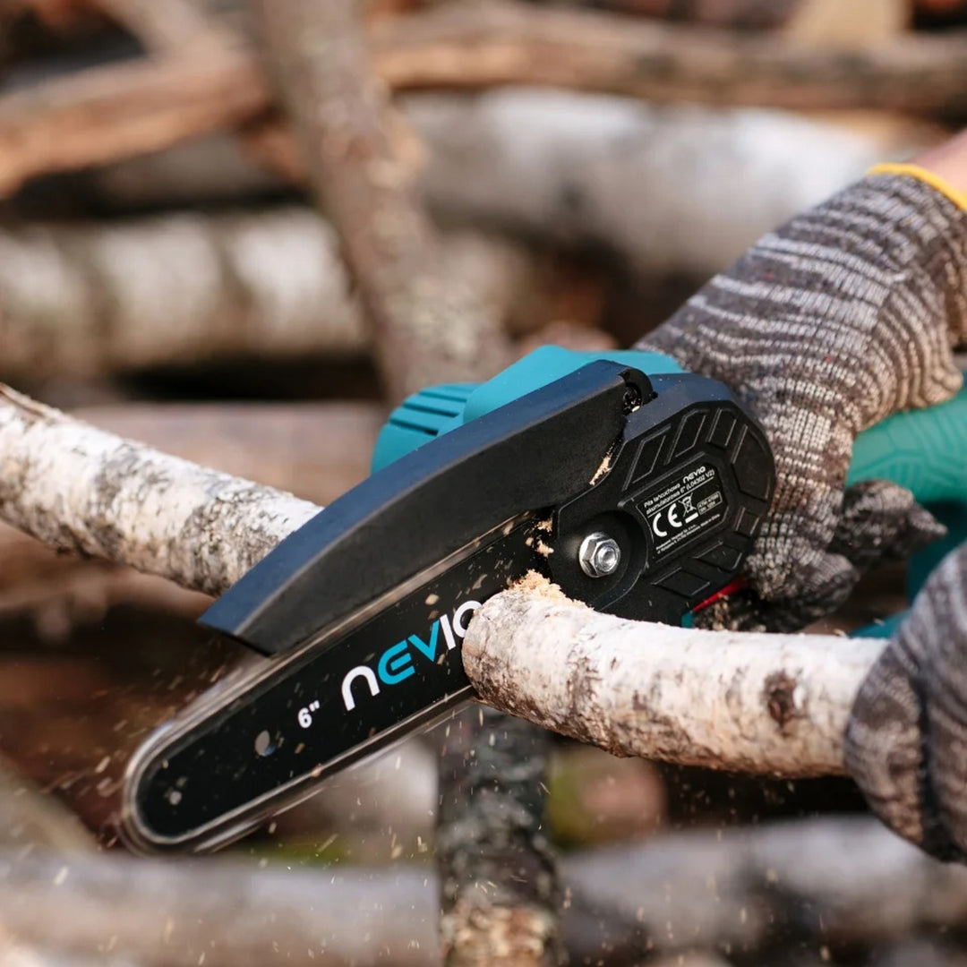 Sábh slabhrach gan sreang NEVIQ, barra 6'', 200W, ceallraí Li-ian 1.5 Ah, L04302