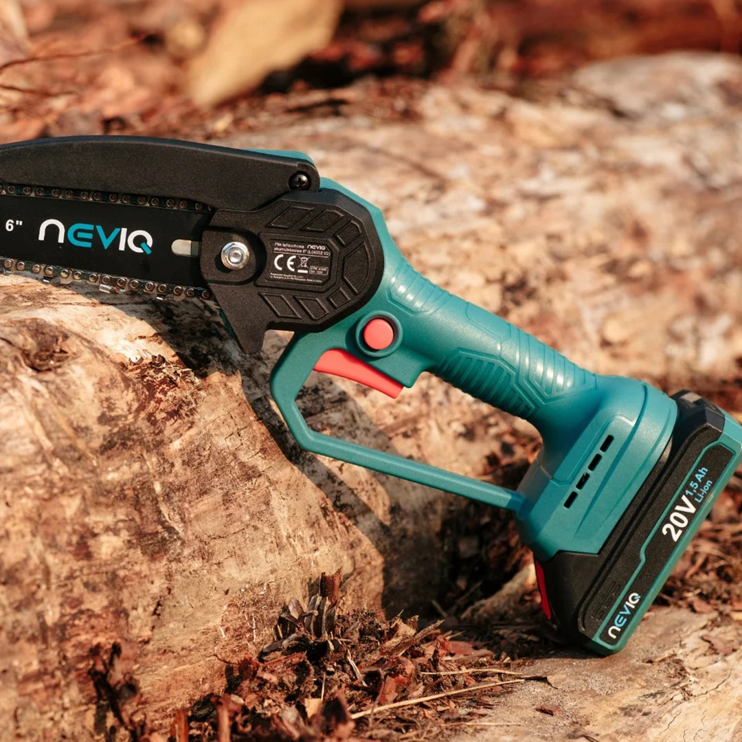 Sábh slabhrach gan sreang NEVIQ, barra 6'', 200W, ceallraí Li-ian 1.5 Ah, L04302