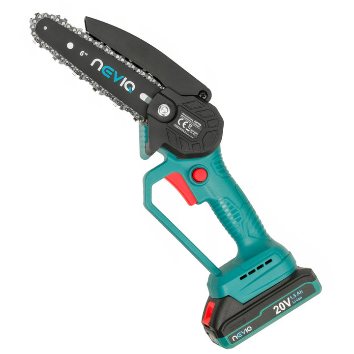 Sábh slabhrach gan sreang NEVIQ, barra 6'', 200W, ceallraí Li-ian 1.5 Ah, L04302