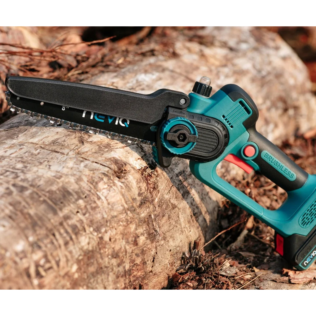 Sábh slabhrach gan sreang NEVIQ, barra 8'', 500W, mótar gan scuab, LX8303