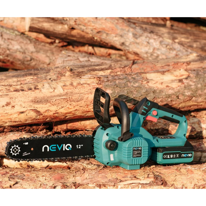 Sábh slabhrach gan sreang NEVIQ, barra 12'', 1000W, mótar gan scuab, L12302