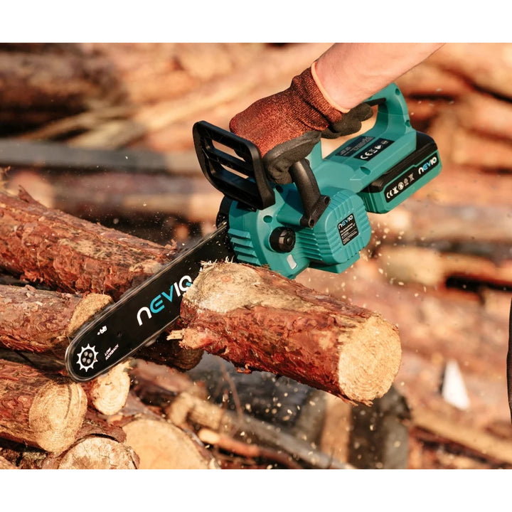 Sábh slabhrach gan sreang NEVIQ, barra 12'', 1000W, mótar gan scuab, L12302