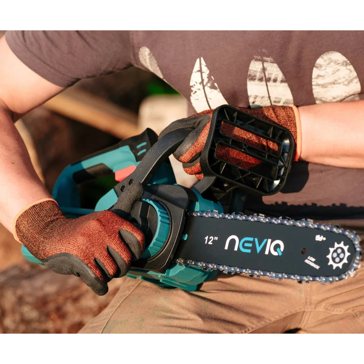 Sábh slabhrach gan sreang NEVIQ, barra 12'', 1000W, mótar gan scuab, L12302