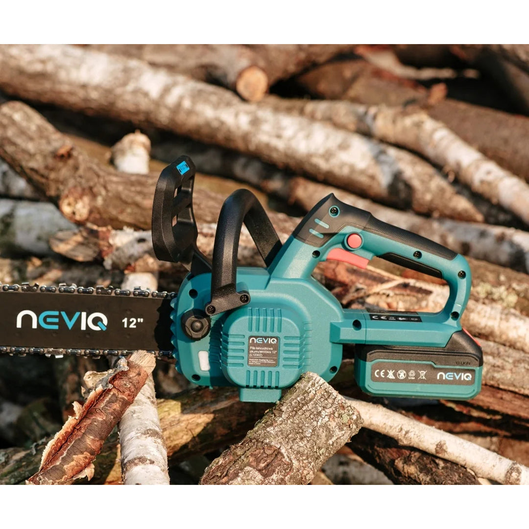 Sábh slabhrach gan sreang NEVIQ, barra 12'', 1000W, mótar gan scuab, L12302