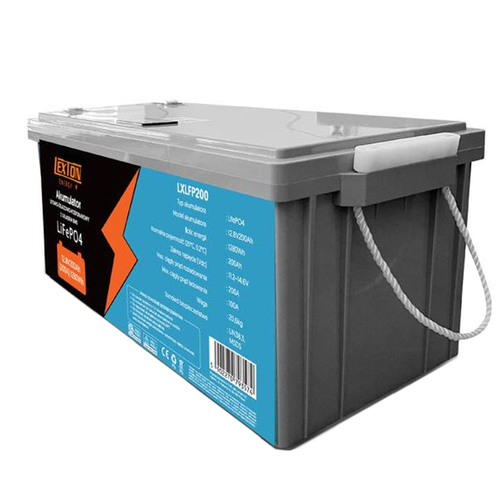 Ceallraí litiam-iarann-fosfáit LiFePo4 Lexton, le BMS, 12.8V, 200Ah, LXLFP200