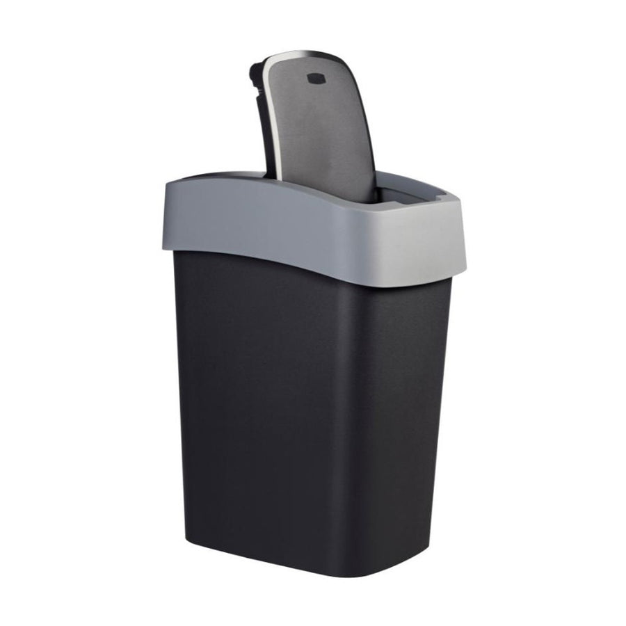 Curver waste garbage can, with lid, tilt out, 25l, black and silver, Flip Bin