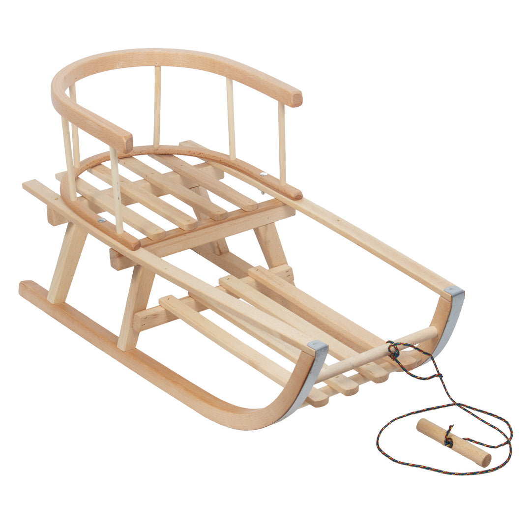 GreenBlue wooden sled, backrest, seat, cord, up to 100 kg, GB159