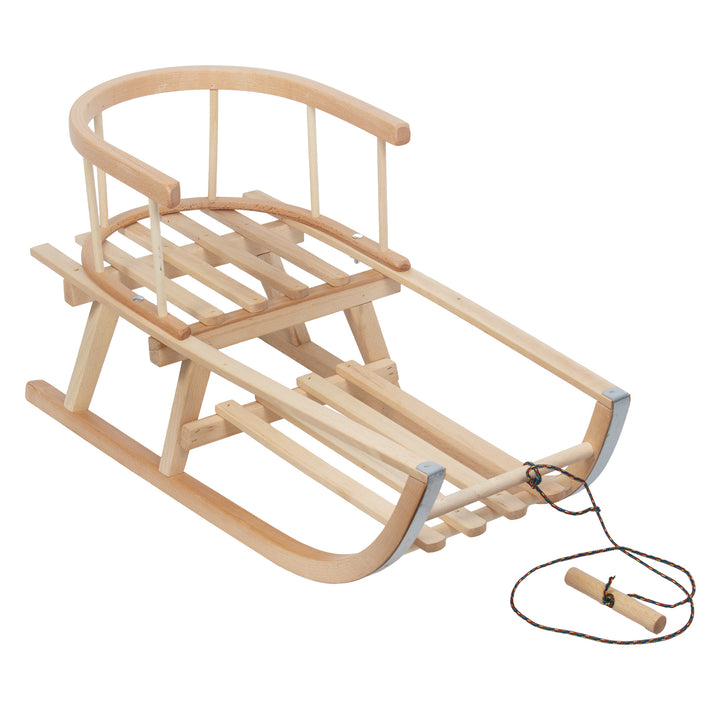 GreenBlue wooden sled, backrest, seat, cord, up to 100 kg, GB159
