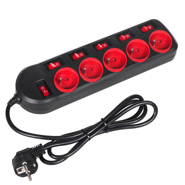 Stiall chumhachta Maclean, corda síneadh 5 asraon, le lasca, 250VAC/10A, 1.5m, MCE204, 2 phíosa