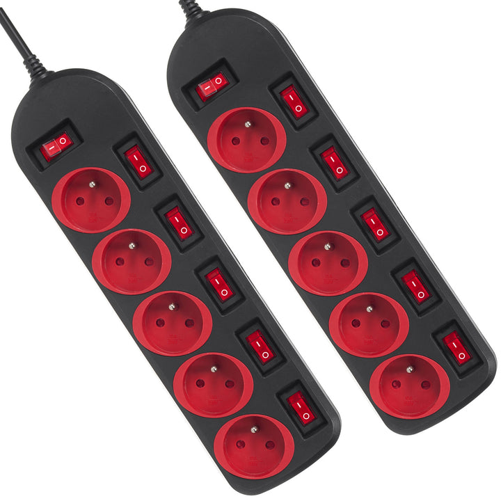 Stiall chumhachta Maclean, corda síneadh 5 asraon, le lasca, 250VAC/10A, 1.5m, MCE204, 2 phíosa