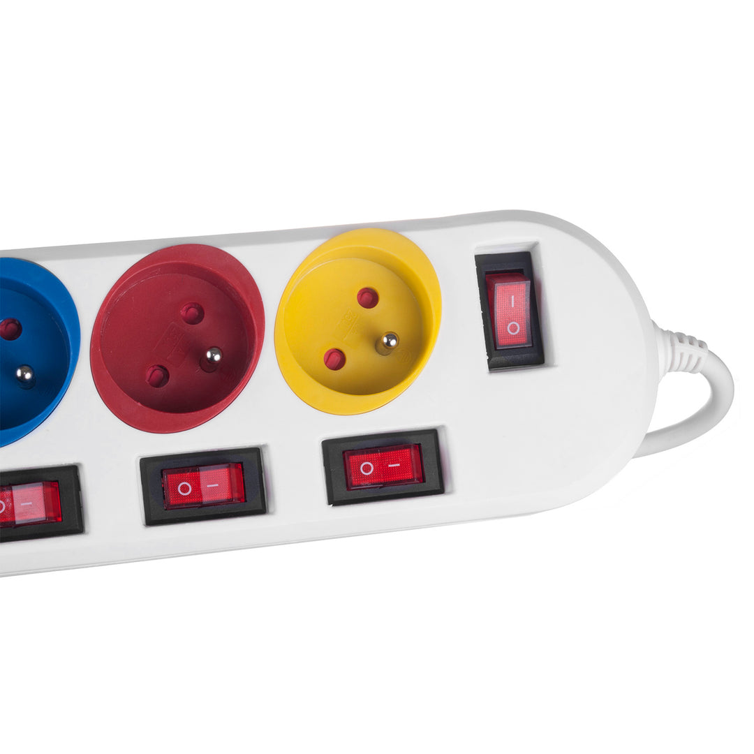 Maclean power strip, 5 outlet extension cord, with switches, 250VAC/10A, 1.5m, MCE204 M/W, 2 pieces