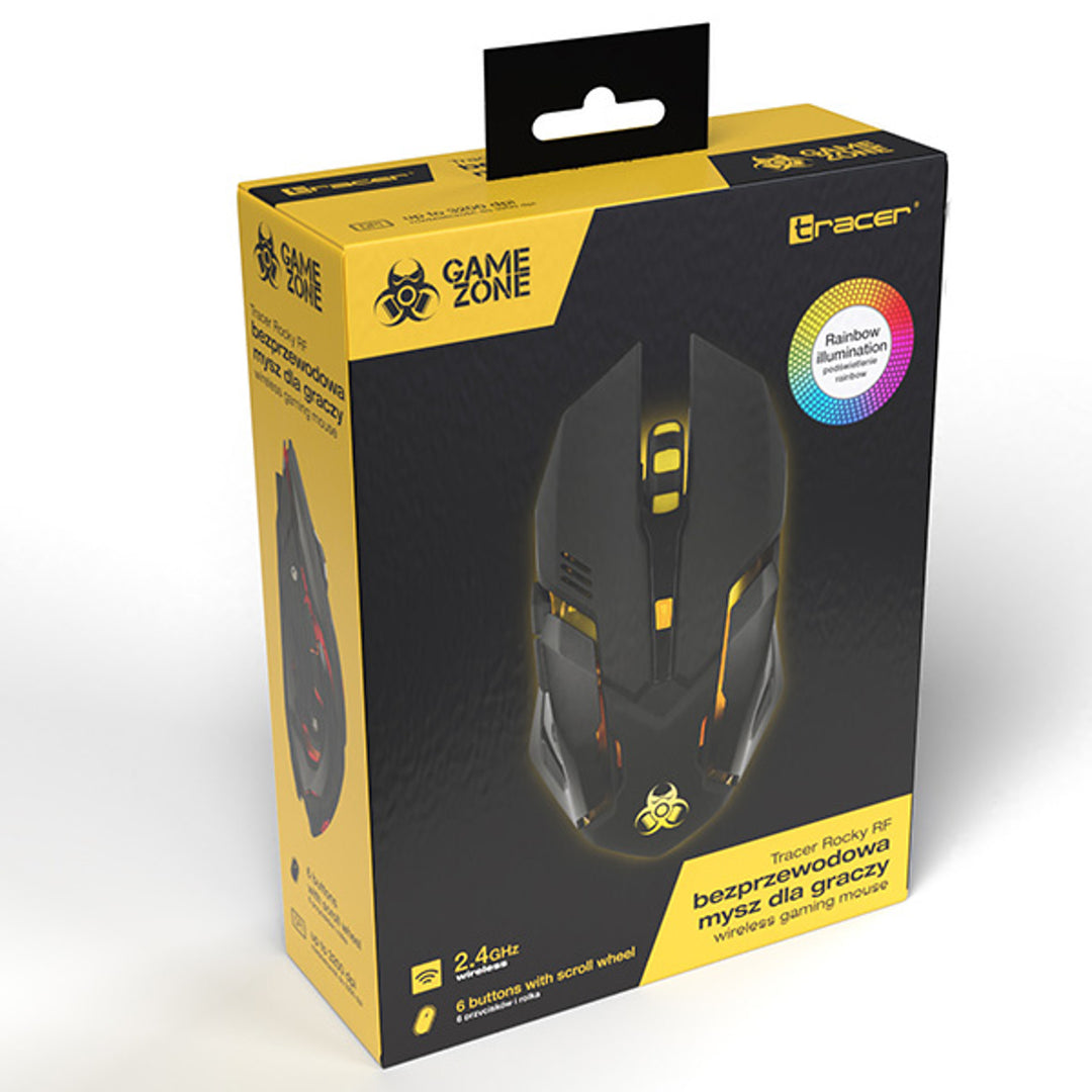 Luch cearrbhachais Tracer, gan sreang, ceallraí 500mAh, 3200 DPI, Gamezone Rocky RF Nano