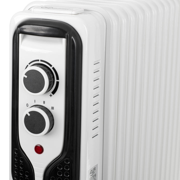 Adler oil heater, 11 ribs, power 2500W, 3 heating levels, white, AD 7817