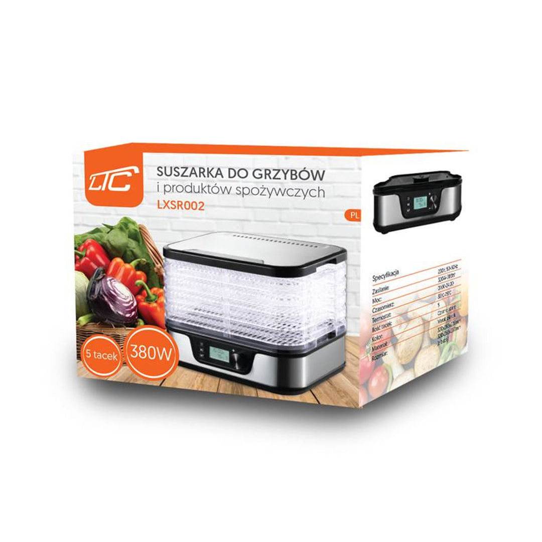 Dryer for mushrooms, vegetables, fruits, meats LTC, adjustable power, non-slip base, 5 trays, dishwasher safe, metal, with display, LXSR002