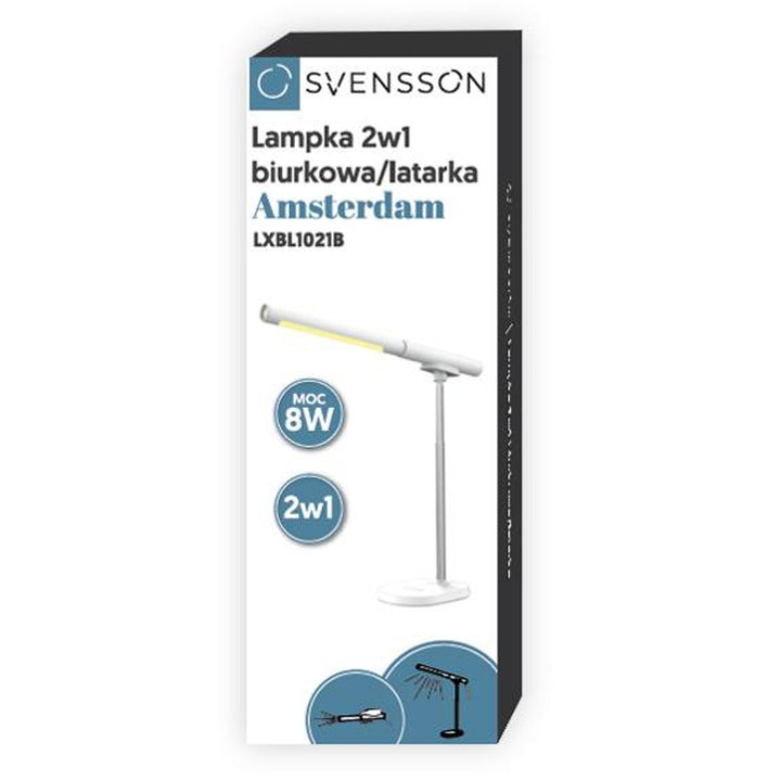 Lampa/tóirse oifige Svensson, 2-in-1, cumhacht 8W, muirearú USB-C, gile inchoigeartaithe, LXBL1021B