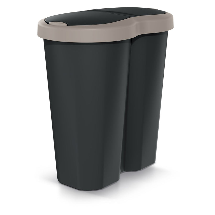 Compacta R Duo trash garbage can, brown/black, 40L capacity, one compartment, two lids, NDRF40-WG5C_S411