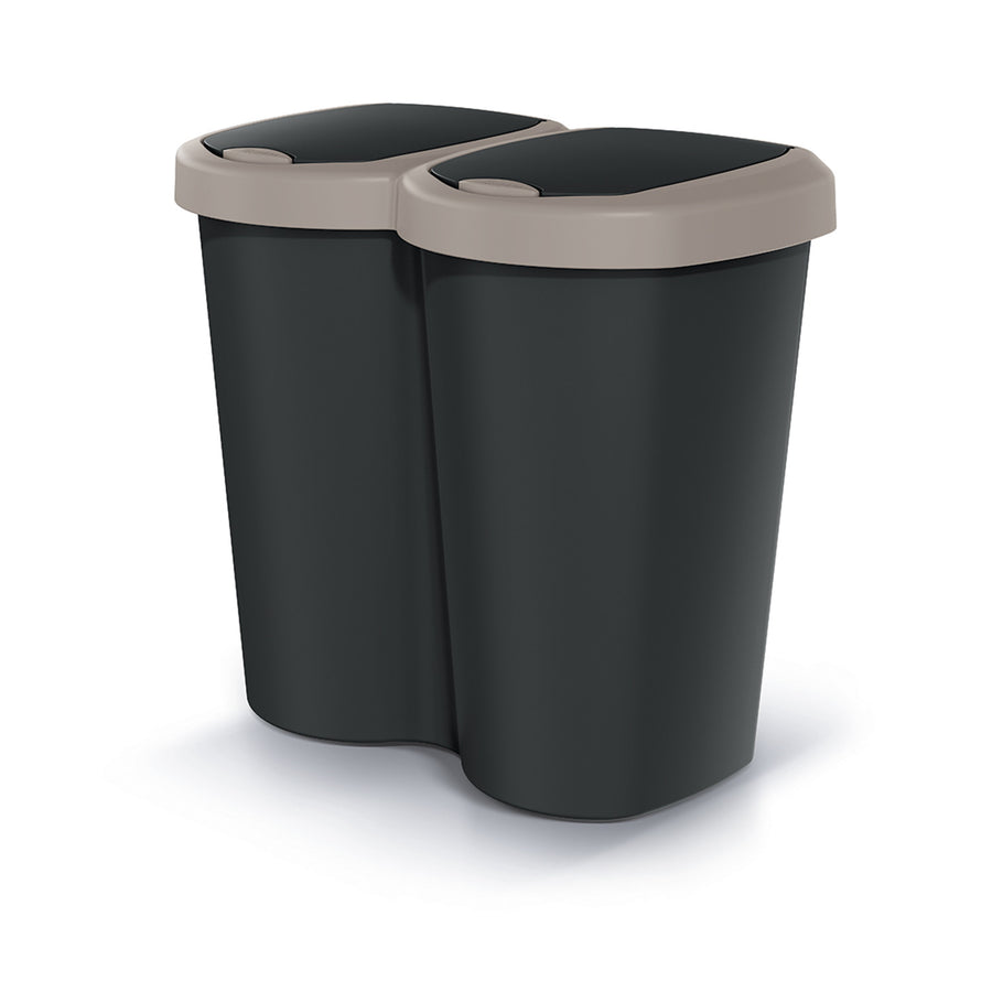Compacta B Duo wastebasket, brown/black, capacity 40L, one compartment, two lids, wall-mounted version, NDBS40-WG5C_S411