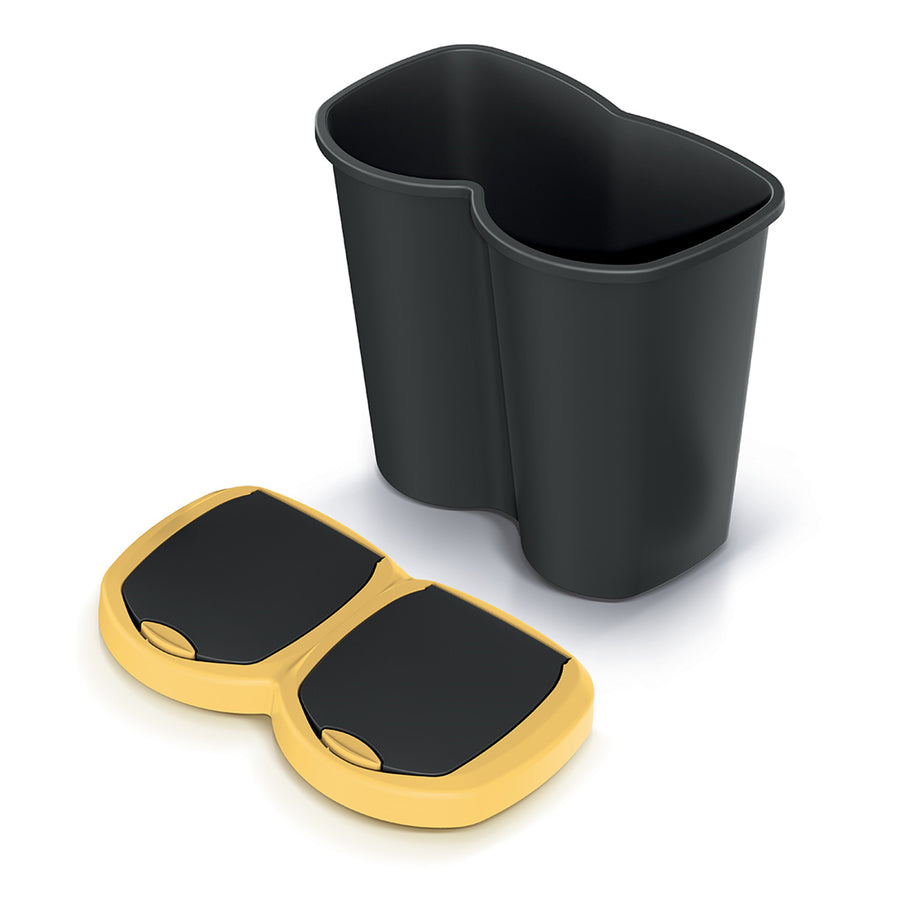 Compacta B Duo wastebasket, yellow/black, capacity 40L, one compartment, two lids, wall-mounted version, NDBS40-1215C_S411