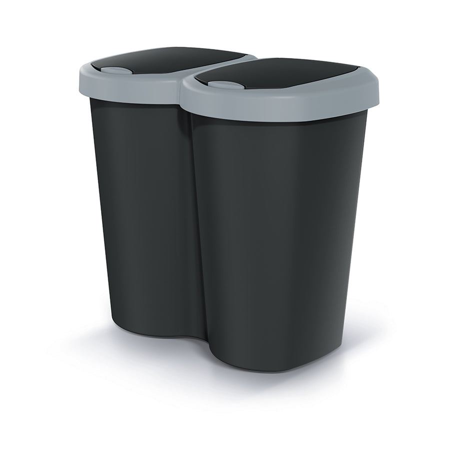 Compacta B Duo wastebasket, gray/black, capacity 40L, one compartment, two lids, wall-mounted version, NDBS40-429U_S411