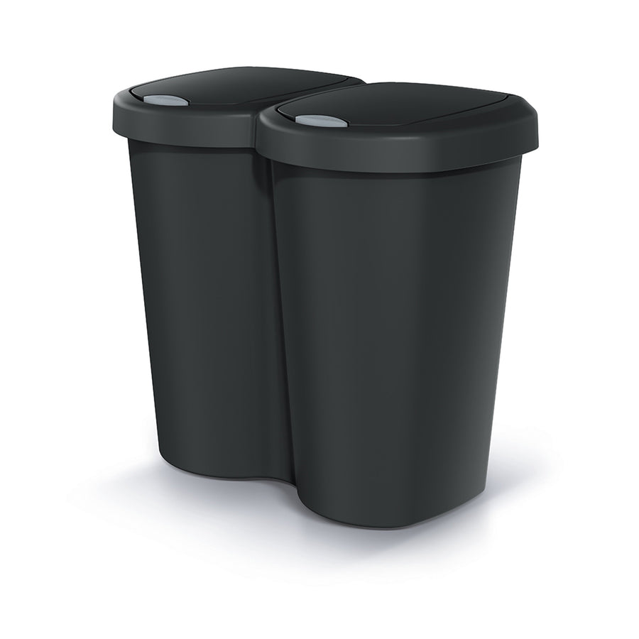Compacta B Duo wastebasket, black, capacity 40L, one compartment, two lids, wall-mounted version, NDBS40-S411