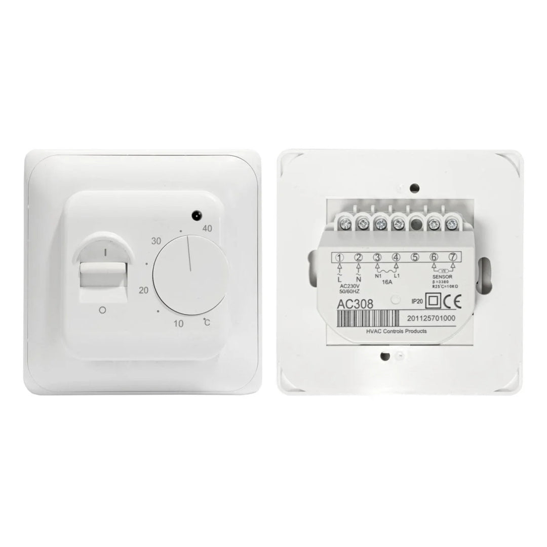 Thermostat for foil, Cronos heating mat, range 5°C - 40°C, flush mounting, 3-meter NTC sensor, AC308/M5