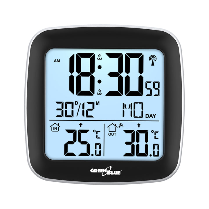 GreenBlue wireless weather station, with DCF system, calendar, alarm, GB542 + 4x Varta Industrial AAA alkaline battery