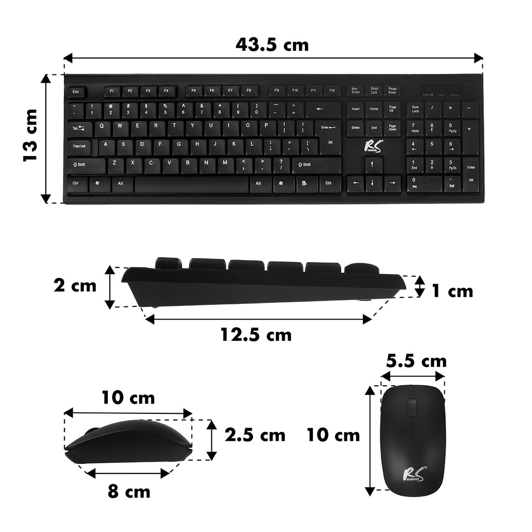 COMBO NanoRS wireless keyboard + mouse, RS580 + 2x AAA alkaline battery Varta Industrial