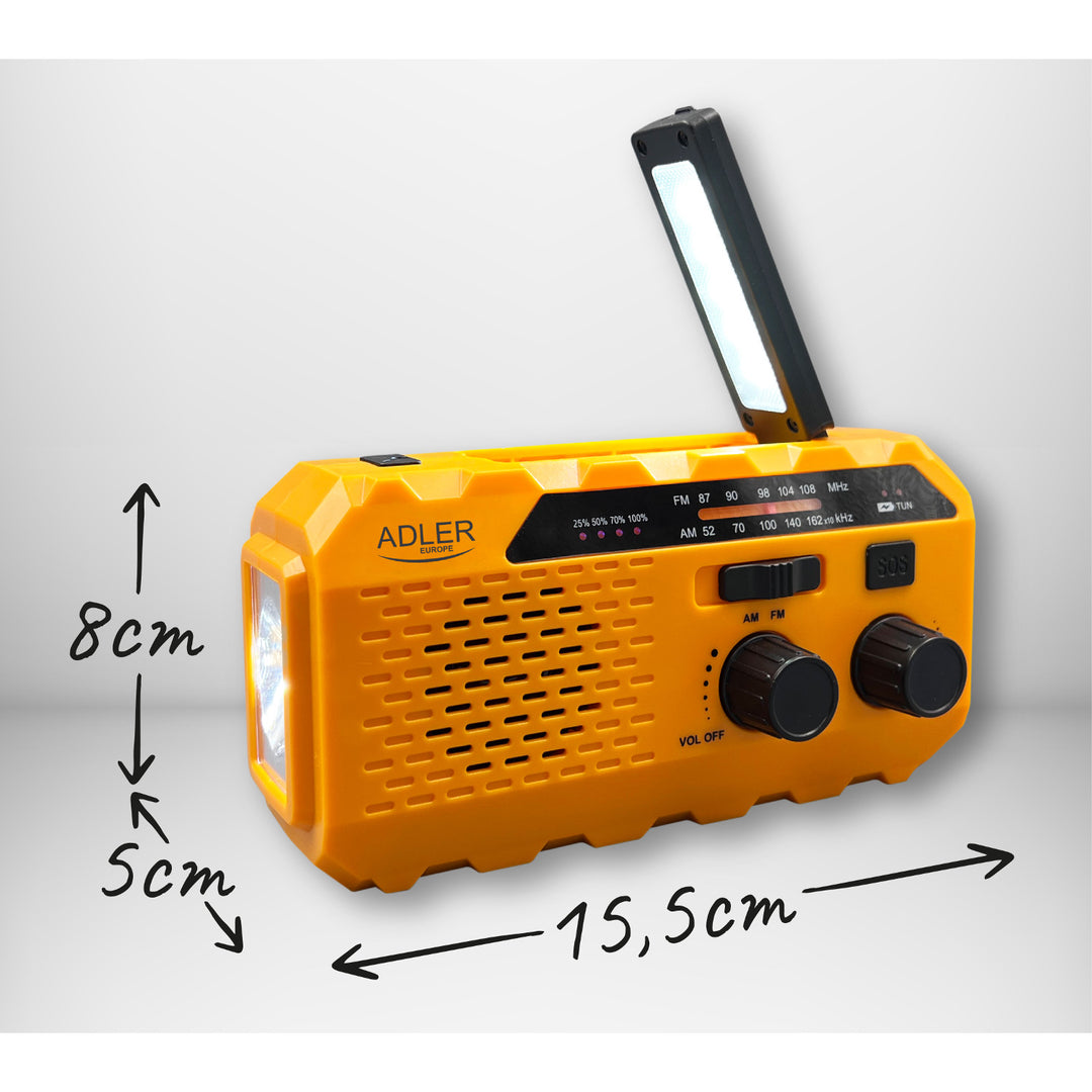 Adler solar radio, 1200 mAh battery, flashlight, hand crank, AD 1197