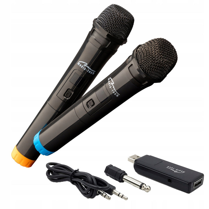 Two wireless microphones with USB receiver for speaker with karaoke function, Mediatech MT395