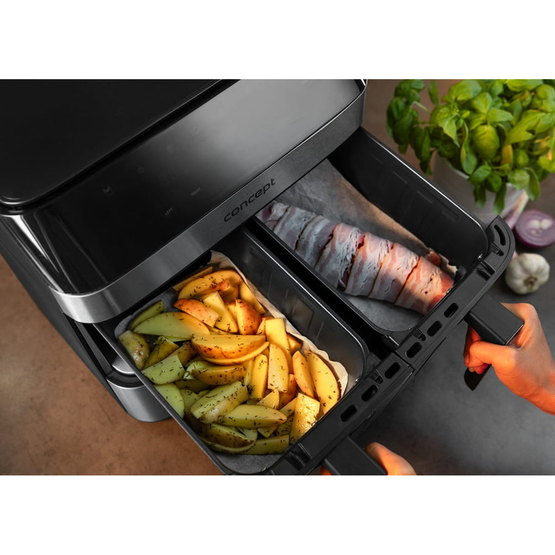 Concept greaseless fryer, 3 separate drawers, synchronized baking, 8 ready programs, FR9000