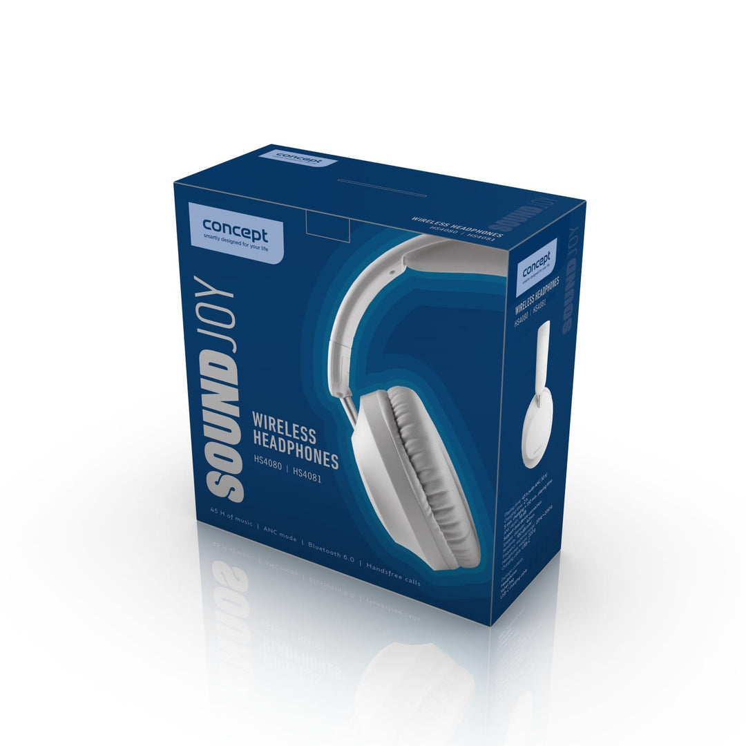 Cluasáin gan sreang in-chluas Concept SoundJoy, suas le 45 uair an chloig d'am athsheinm, Bluetooth 6.0, muirearú tapa, cealú torainn gníomhach suas le 18dB, bán, HS4081