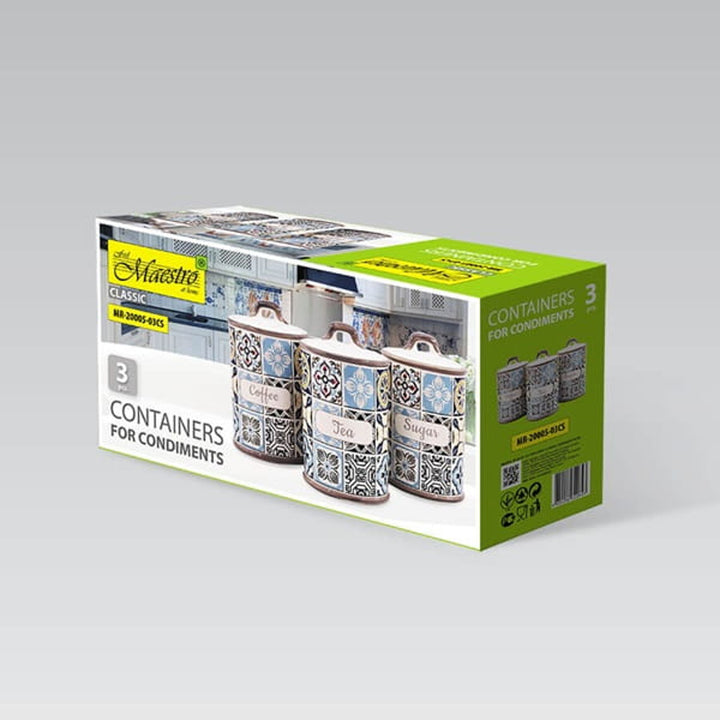 Tacar coimeádán ceirmeach Holiday in Porto Maestro, 3 phíosa, toilleadh 800ml, séala silicone, MR-20005-03CS