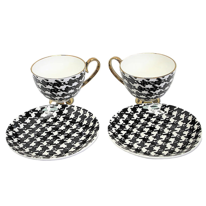 Espresso Cups 2+2 Pepite Gold Accents Porcelain, Queen Isabel