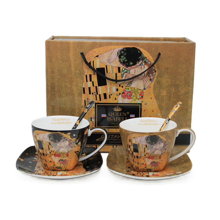 Set of 2 porcelain Queen Isabell cups, Klimt's Kiss motif, teaspoons, 250ml, W25KL60-2-19000