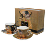 Set of 2 porcelain Queen Isabell cups, Klimt's Kiss motif, teaspoons, 250ml, W25KL60-2-19000