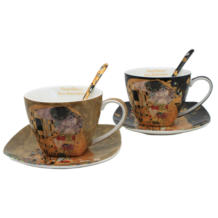 Set of 2 porcelain Queen Isabell cups, Klimt's Kiss motif, teaspoons, 250ml, W25KL60-2-19000