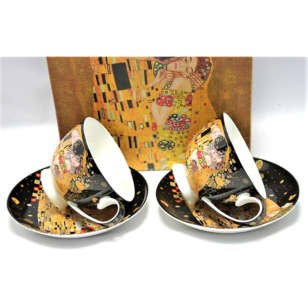 Set of 2 Queen Isabell porcelain cups, Klimt's Kiss motif, 250ml, W8KL356-22383
